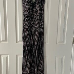 Betsy & Adam Black and Pink Patterned Maxi Dress